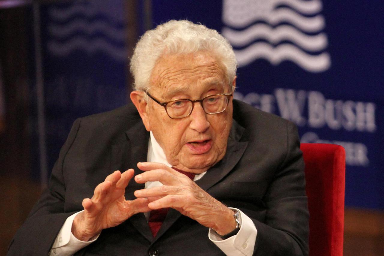 FILE PHOTO: Former Secretary of State Dr. Henry Kissinger speaks at the George W. Bush Presidential Center's 2019 Forum on Leadership in Dallas