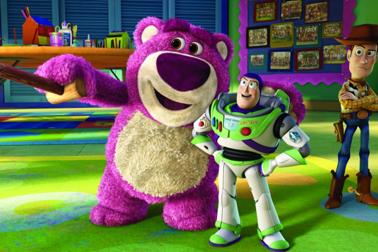 'TOY STORY 3  (L-R) Lots-O-Huggin\' Bear, Buzz Lightyear, Woody   ©Disney/Pixar.  All Rights Reserved.'