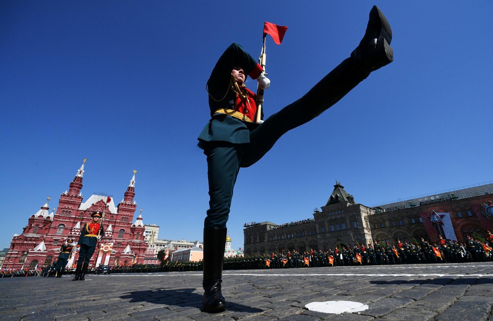 Victory Day Parade in Moscow A Russian serviceman marches during the Victory Day Parade in Red Square in Moscow, Russia, June 24, 2020. The military parade, marking the 75th anniversary of the victory over Nazi Germany in World War Two, was scheduled for May 9 but postponed due to the outbreak of the coronavirus disease (COVID-19). Host photo agency/Ramil Sitdikov via REUTERS Host photo agency