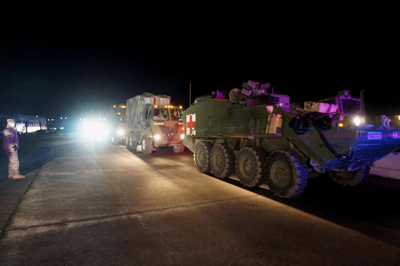 A U.S. Army convoy is seen at Czech-German border in Rozvadov