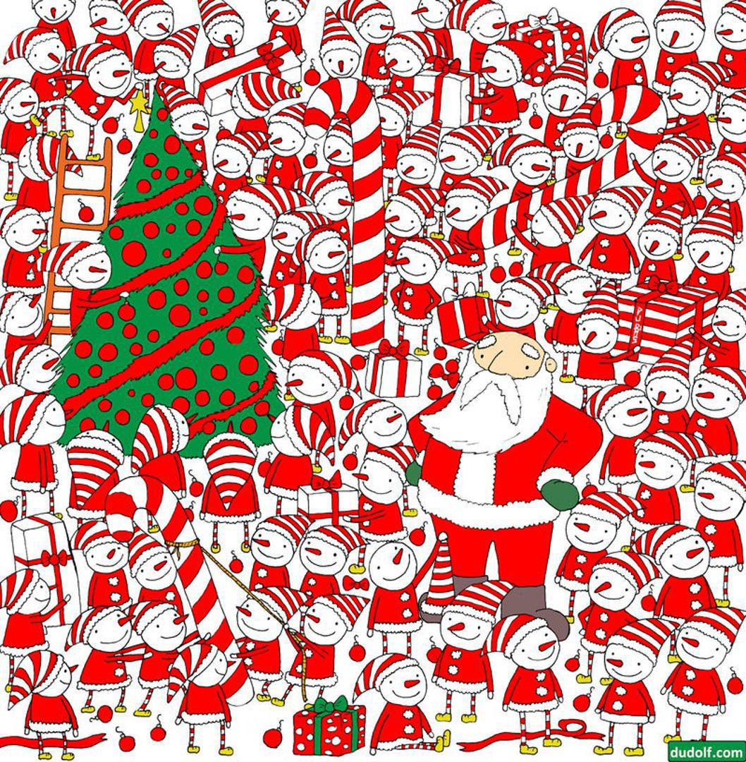 Djed Božićnjak na ovoj je mozgalicu izgubio svoju crvenu kapu, pokušajte je pronaći.