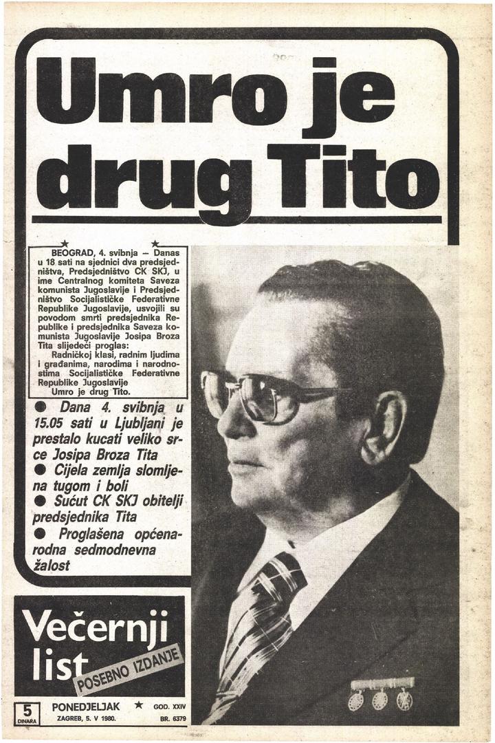 Predsjednik Socijalističke Federativne Republike Jugoslavije Josip Broz Tito umro je na današnji dan 1980. godine.