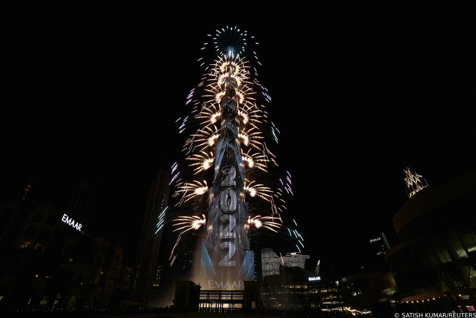 Dubai celebrates New Year's with a firework display at the Burj Khalifa