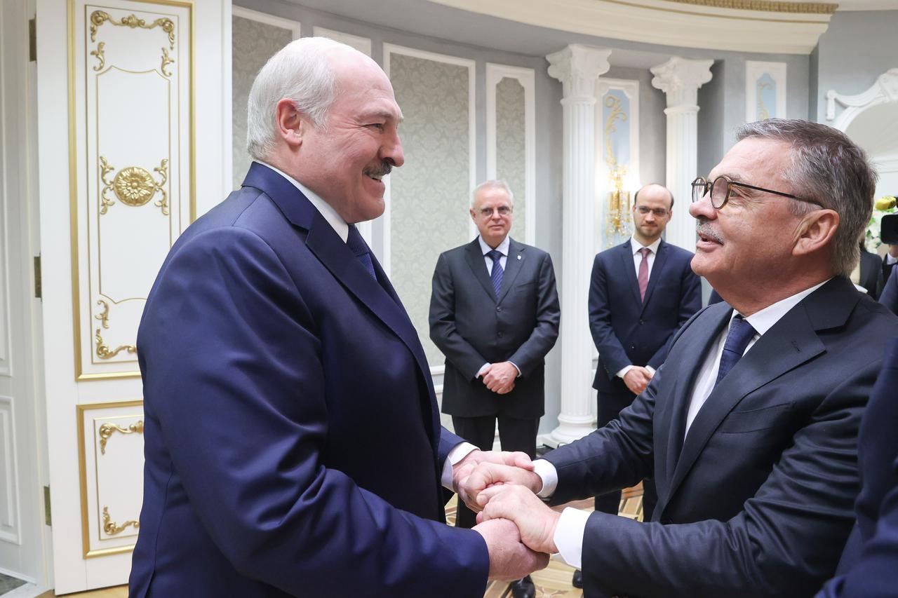 Belarusian President Lukashenko meets International Ice Hockey Federation chief Fasel