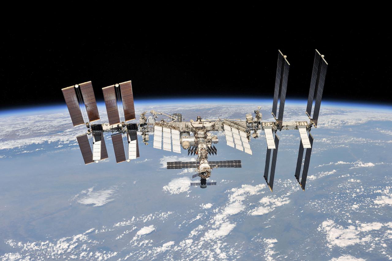 FILE PHOTO: ISS photographed by Expedition 56 crew members from a Soyuz spacecraft after undocking