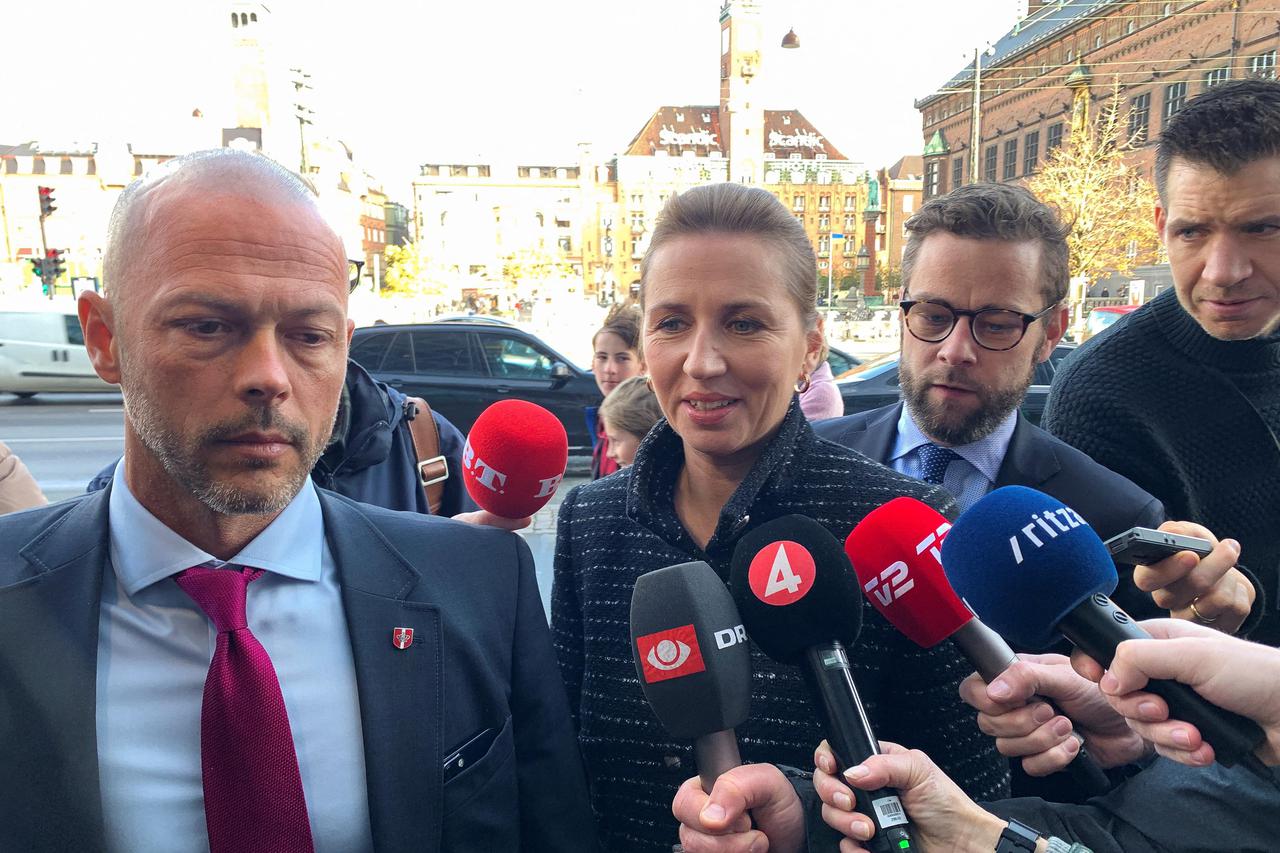 Denmark's Prime Minister Mette Frederiksen arrives to a debate with other party leaders, in Copenhagen