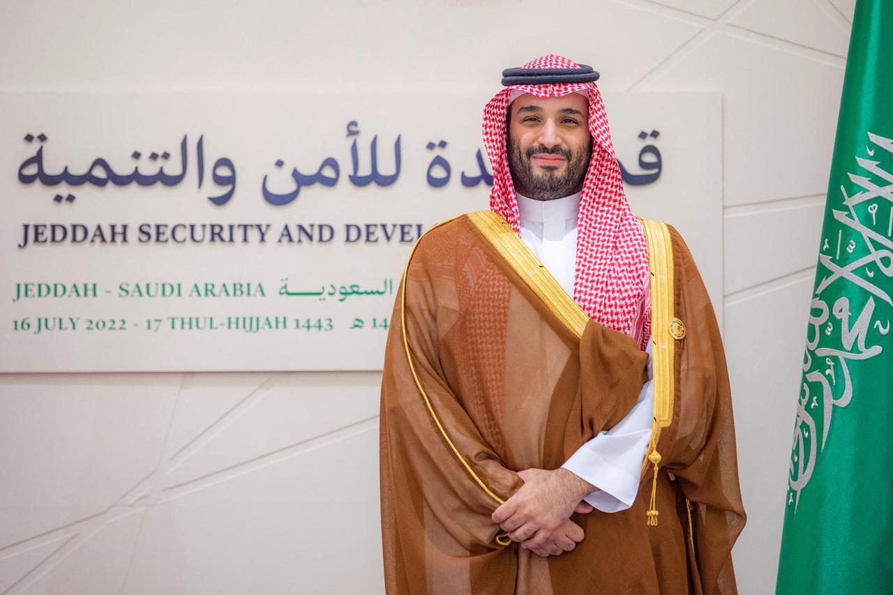 Saudi Crown Prince Mohammed bin Salman poses for a photo ahead of the Jeddah Security and Development Summit in Jeddah