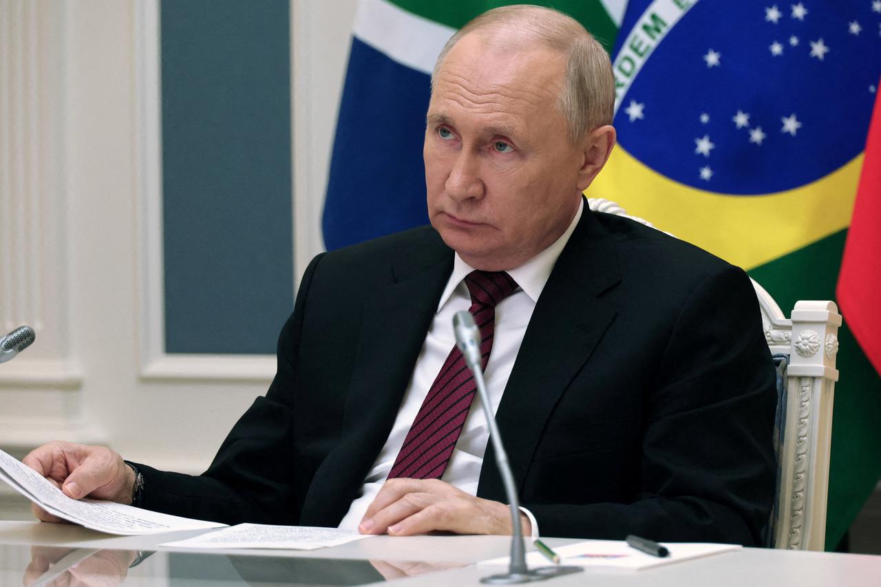 Russian President Putin attends a meeting of BRICS leaders via video link from Moscow