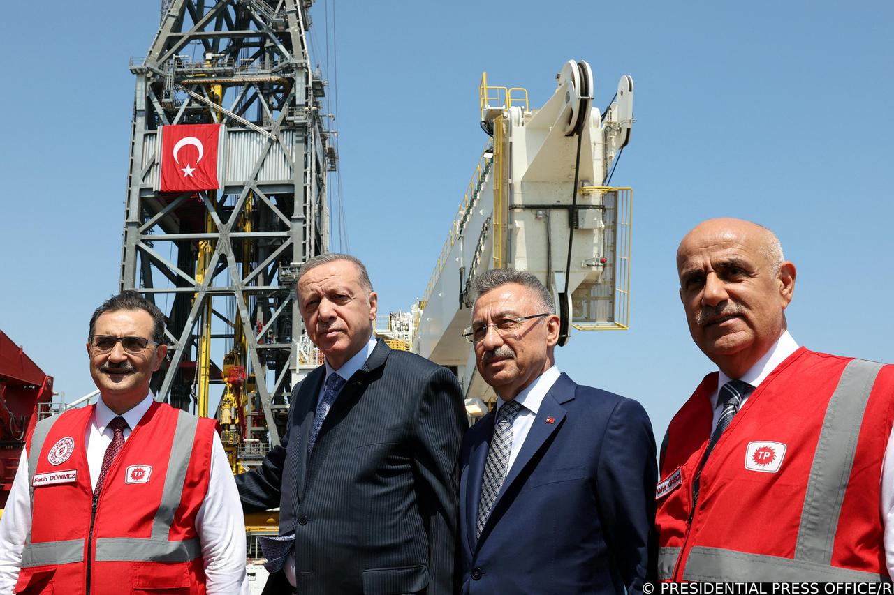 Turkish President Erdogan attends the launch of Turkey's new drill ship Abdulhamid Han