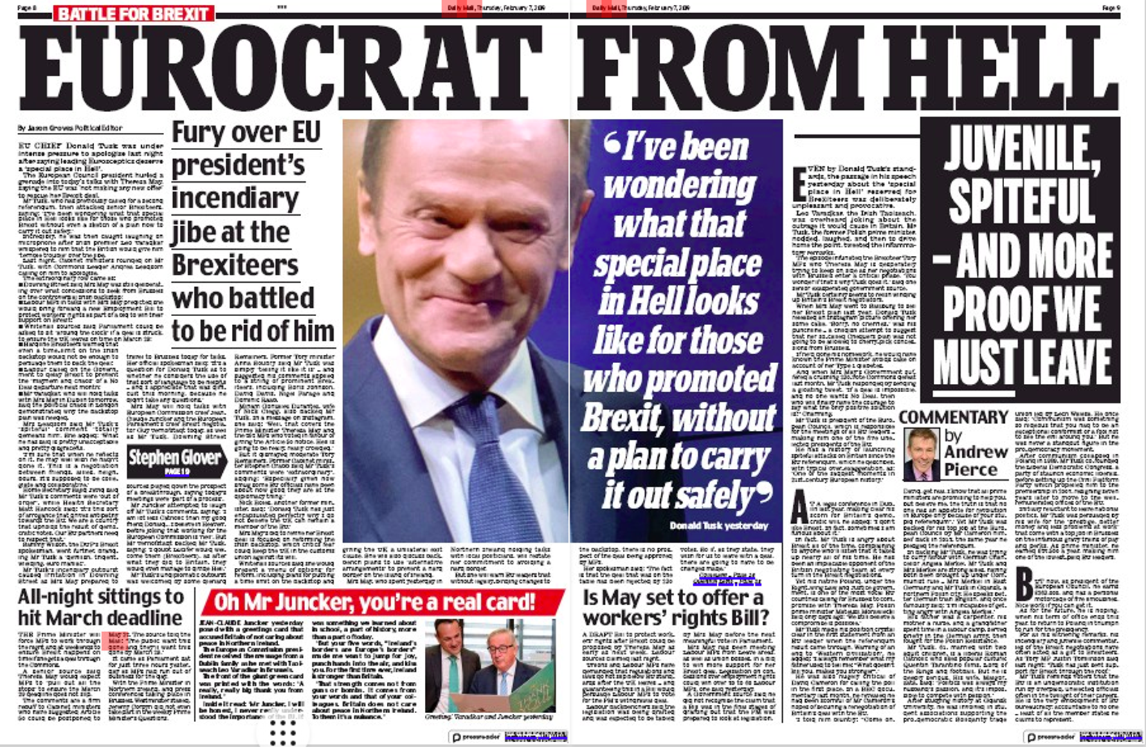 “Eurokrat iz pakla” glasi naslov u jučerašnjem izdanju Daily Maila u kojem napadaju Tuska i pozivaju ga da se ispriča.