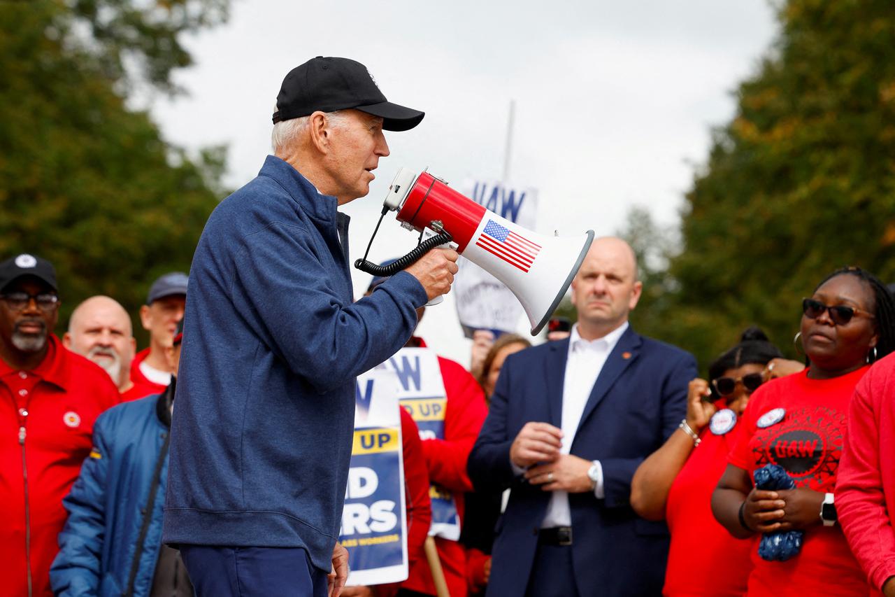 U.S. President Joe Biden joins United Auto Workers picket line in Belleville, Michigan