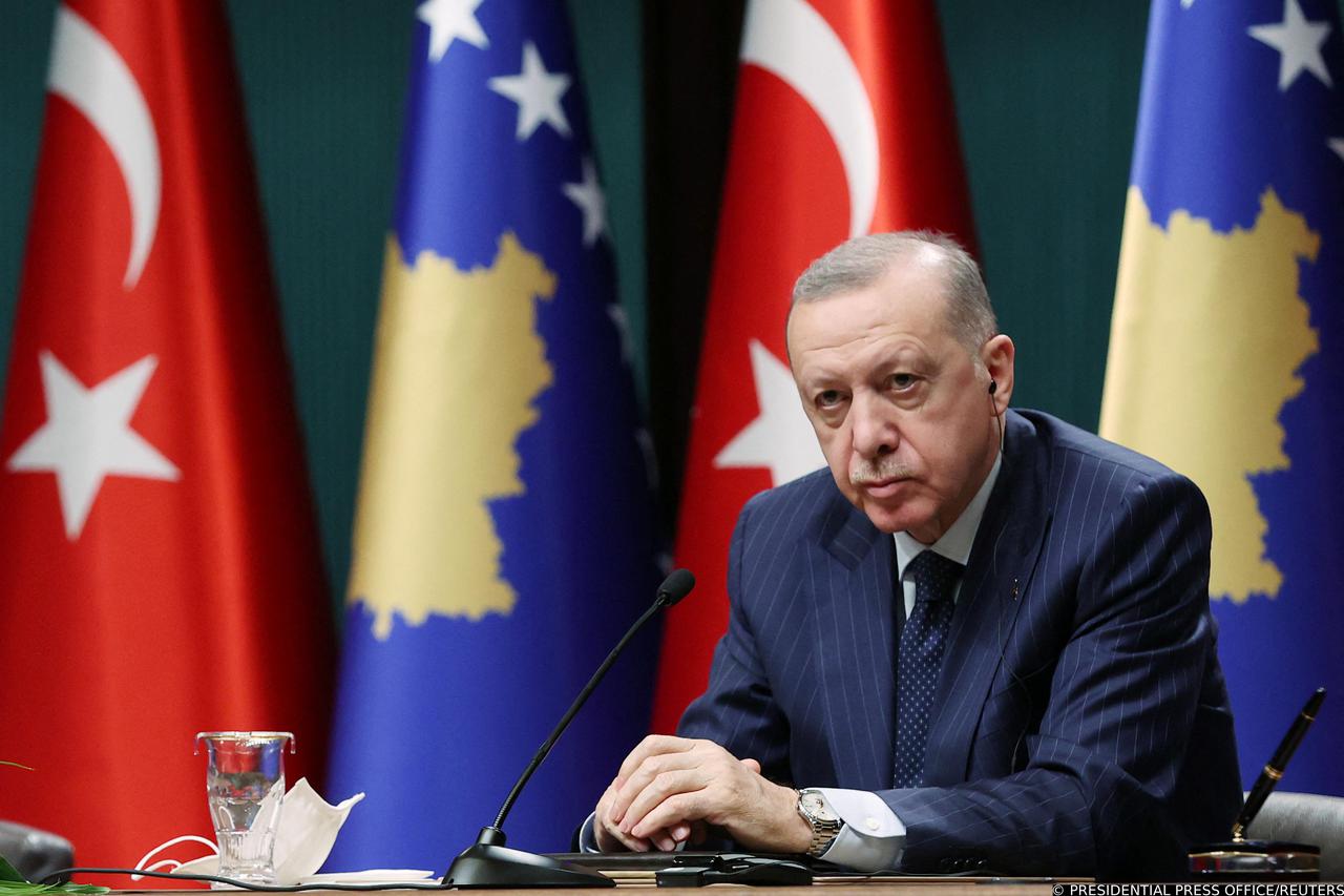 Turkish President Erdogan attends a news conference in Ankara