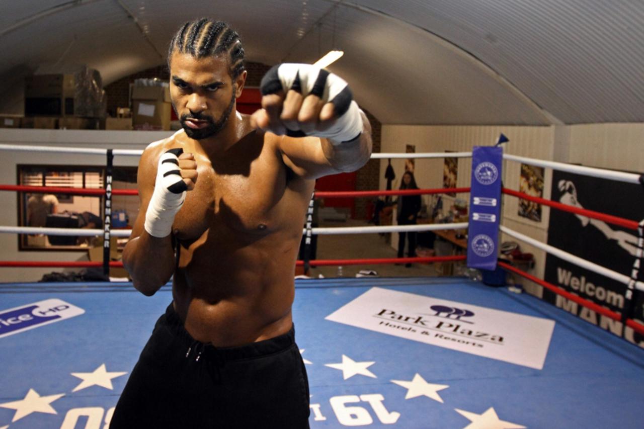'Defending WBA heavyweight boxing champion David Haye of Britain trains in London October 9, 2010. Haye will defend his heavyweight title on November 13 against compatriot Audley Harrison in Mancheste