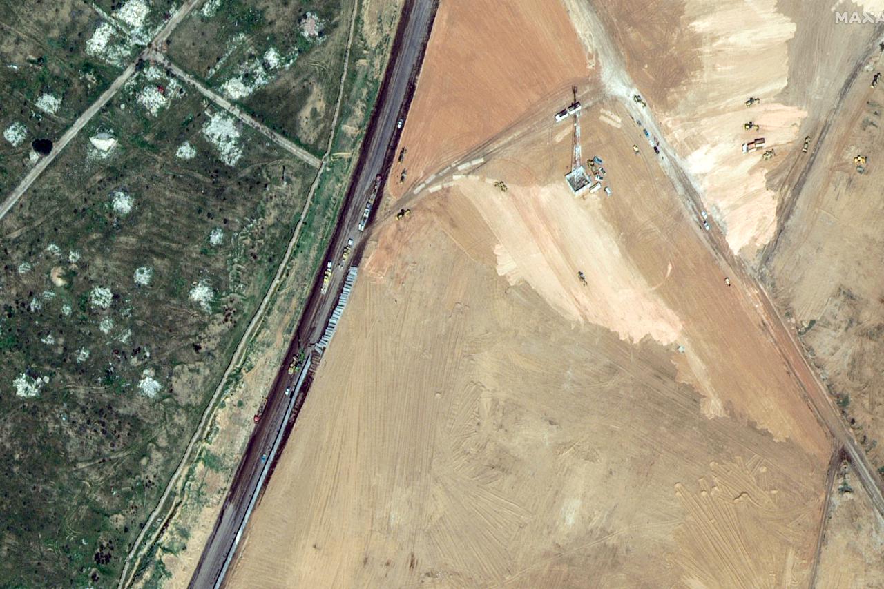 A satellite image shows earth grading works along the Egypt-Gaza border near Rafah