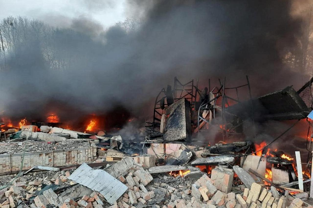 A view shows the Ukrainian State Border Guard Service site damaged by shelling in Kyiv region