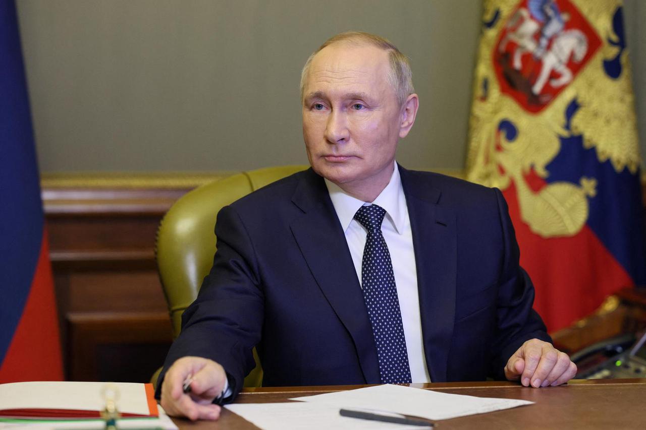 Russia's President Putin holds a video conference meeting in Saint Petersburg