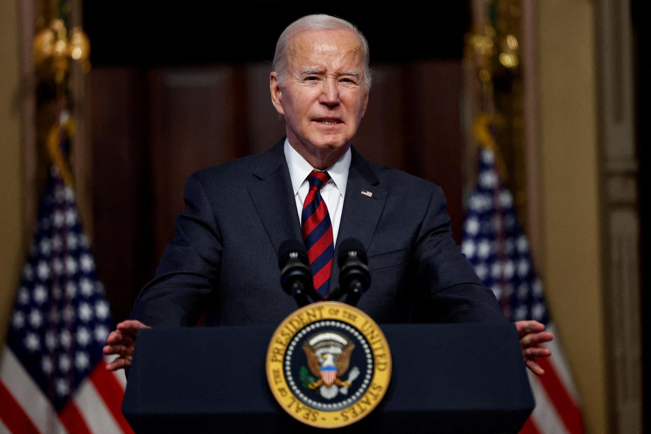 FILE PHOTO: U.S. President Biden speaks about efforts to strengthen supply chains at the White House complex in Washington