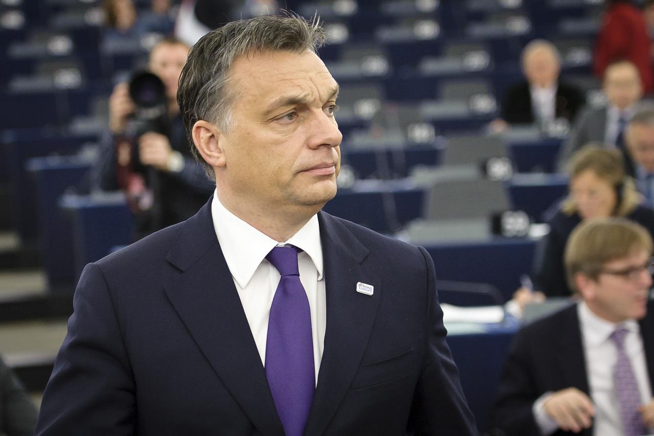Hungarian Prime Minister Viktor Orban gives a  speech on his country's goals as it takes on the six-month rotating European Union presidency at the EU Parliament in  Strasbourg, France on 2011-01-19  by Wiktor Dabkowski