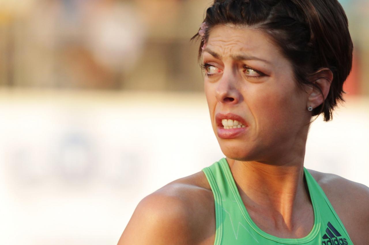 'Blanka Vlasic reacts while competing in the high jumping event during the IAAF Diamond League athletics meeting Athletissima, on June 30, 2011, at the Olympic stadium in Lausanne. AFP PHOTO / Sebasti