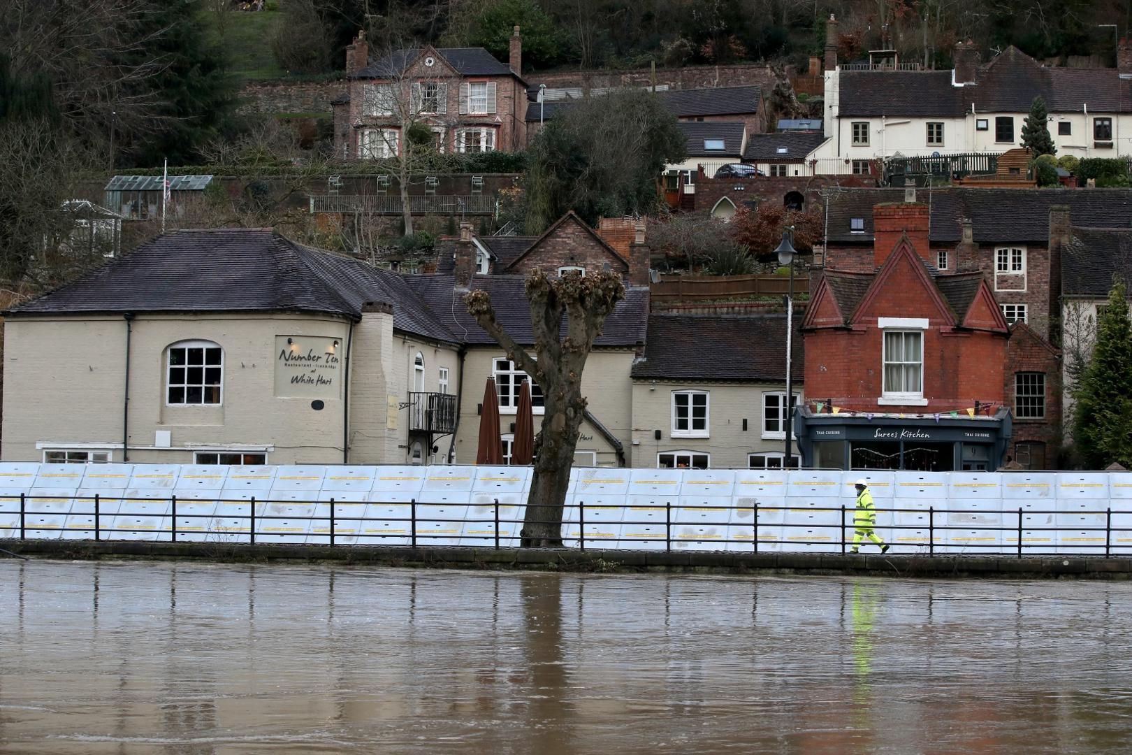Winter weather Dec 24th 2020 Flood defences have been installed in Ironbridge, Shropshire, ahead of Storm Bella. Nick Potts  Photo: PA Images/PIXSELL
