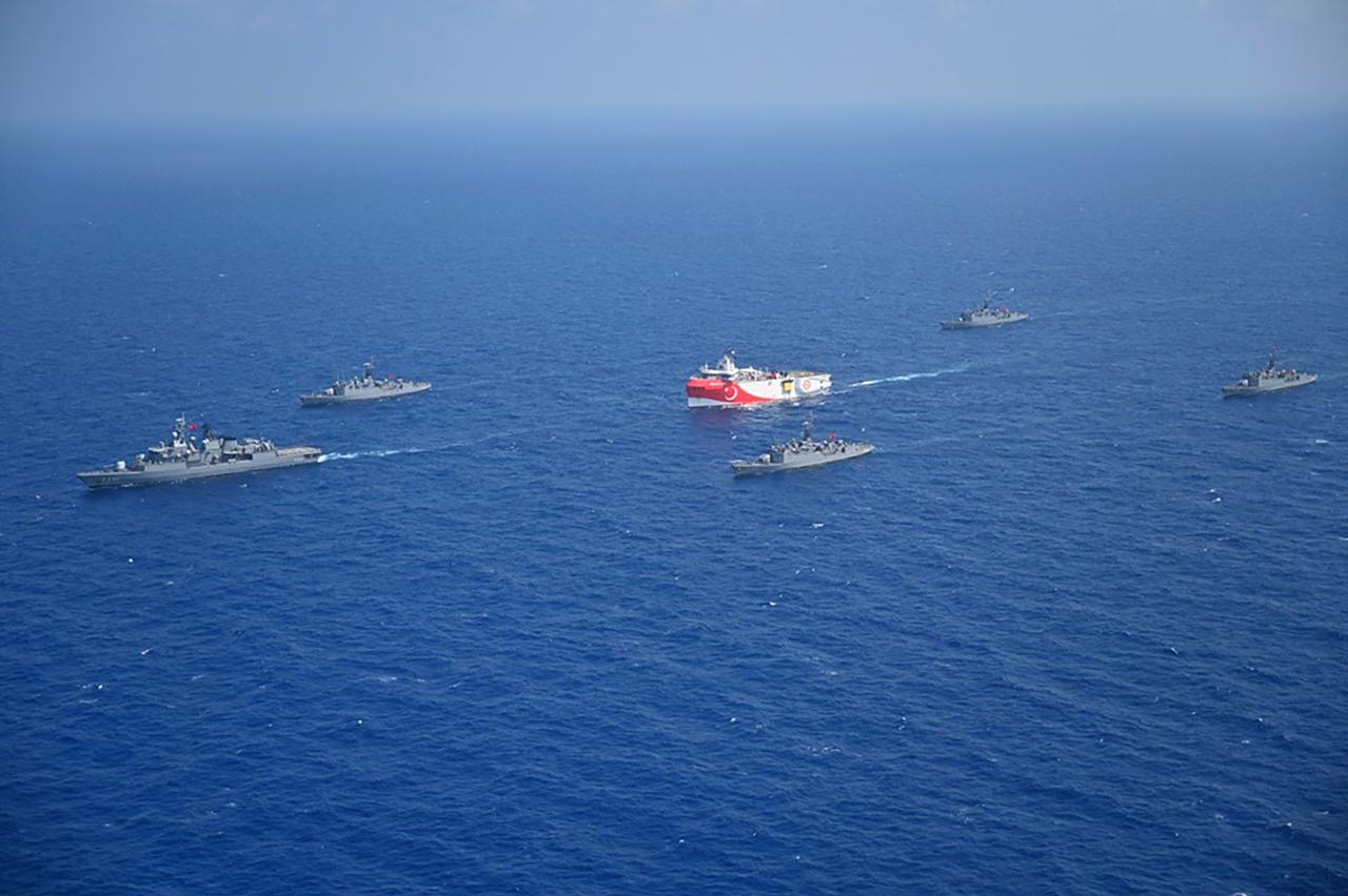 Turkish Navy Ships Escort Oruc Reis - East Mediterranean
