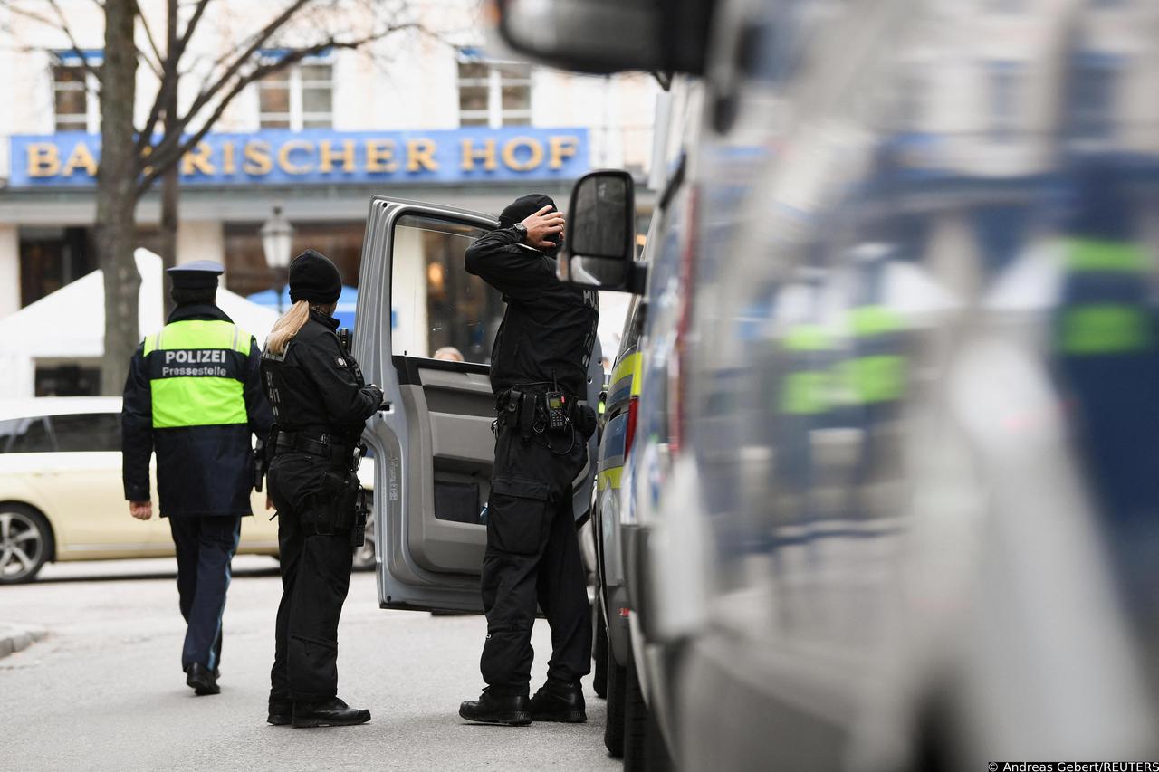 Police officers secure a street outside the venue of the annual Munich Security Conference in Munich