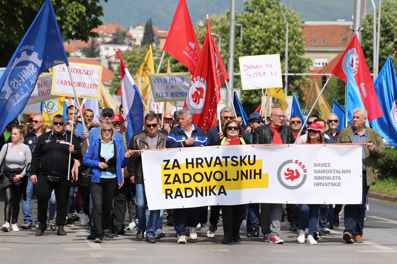 Zagreb: Na Međunarodni praznik rada održan marš pod sloganom Za Hrvatsku zadovoljnih radnika