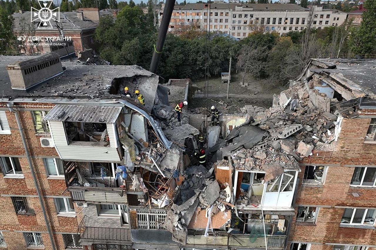 Residential building damaged during a Russian military attack in Mykolaiv