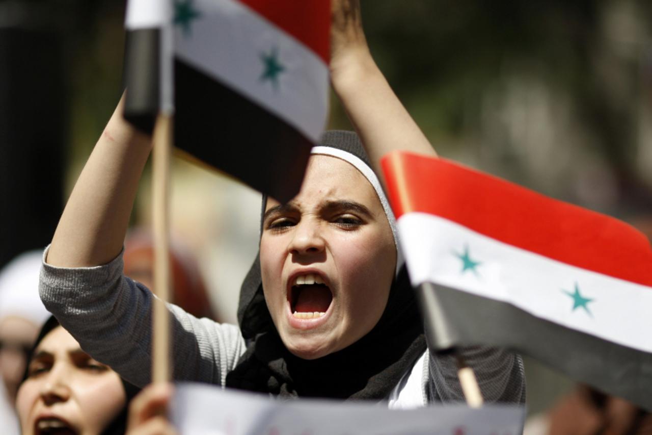 \'A Syrian living in Turkey shouts slogans during a protest against the government of Syria\'s President Bashar al-Assad after Friday prayers in front of the Syrian consulate in Istanbul August 19, 20