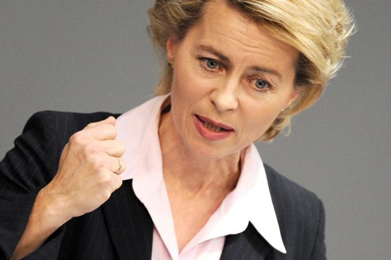'German Minister of Labour and Social Affairs  Ursula von der Leyen speaks at a meeting of the German Bundestag concerning the budget for economy and technology in Berlin, Germany, 24 November 2011. B
