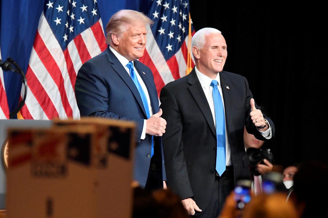 President Donald J. Trump and Vice President Mike R. Pence react at the Republican National Convention at the Republican National Convention in Charlotte