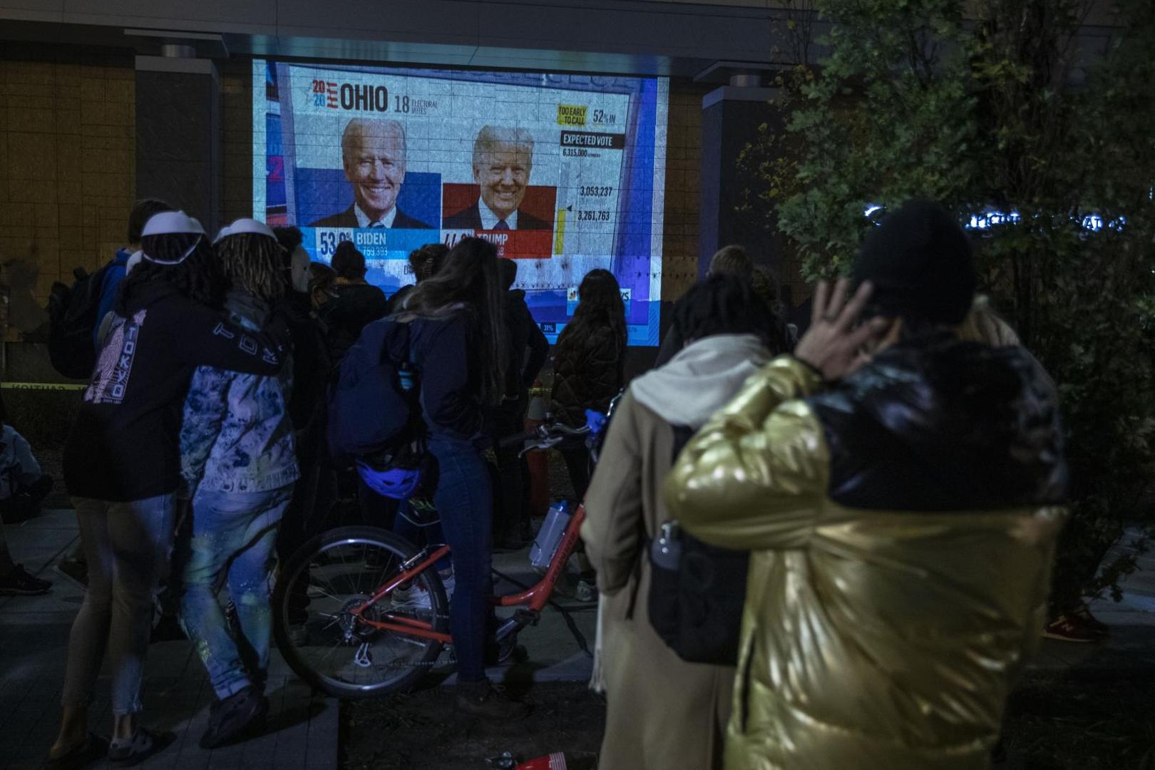 03.11.2020. US Election 2020. Voting day US. Election night in Washington around the White House. Protesters. Watching the election coming in on a screen.  

Material must be credited "The Times/News Licensing" unless otherwise agreed. 100% surcharge if not credited. Online rights need to be cleared separately. Strictly one time use only subject to agreement with News Licensing Photo: News Syndication/PIXSELLPhoto: NI Syndication/PIXSELL