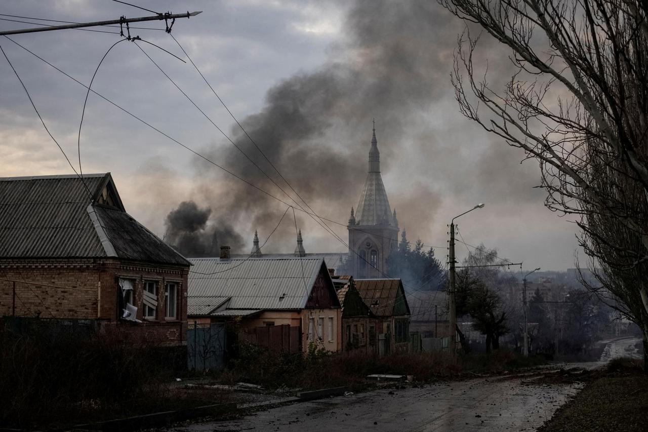 Residential houses are damaged by a Russian military strike in Bakhmut