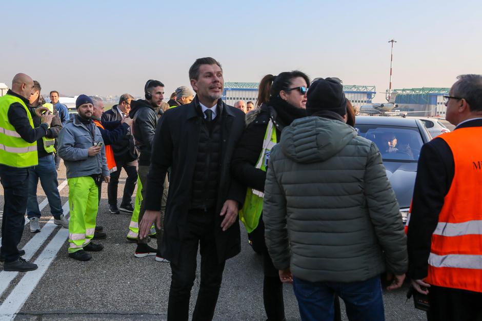 Zlatan Ibrahimovic arrives on a private flight to Linate airport