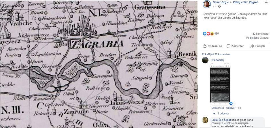 Zemljovid grada Zagreba iz 1822.