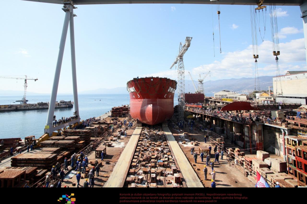 '13.03.2012., Rijeka - U brodogradilistu 3Maj porinut je tanker za svedsku kompaniju Wisby Tankers. Photo: Nel Pavletic/PIXSELL'
