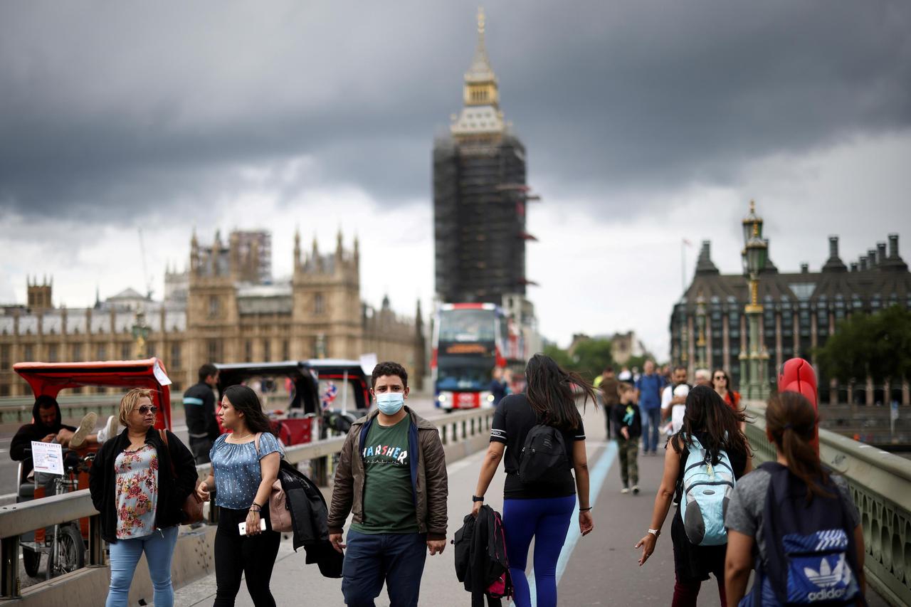 FILE PHOTO: People walk over Westminster Bridge, amid COVID-19 pandemic, in London
