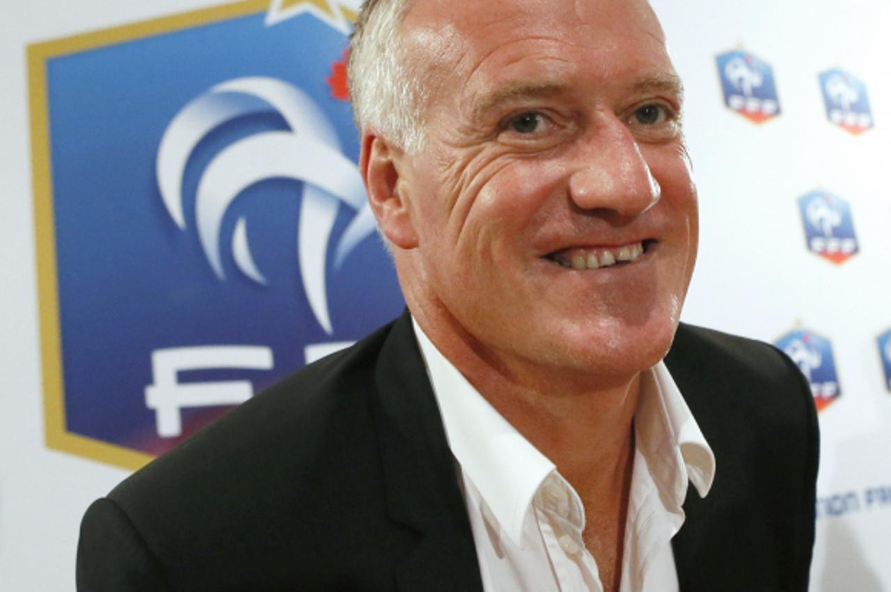 'Newly-named coach of the French national football team Didier Deschamps gives a press conference on July 9, 2012 at the FFF (French Football Federation) headquarters in Paris. The 43-year-old - who c