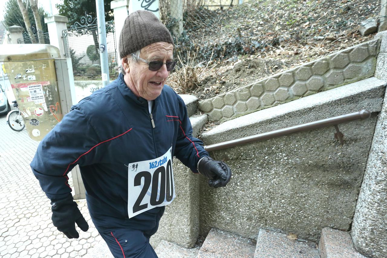 11.02.2017., Zagreb - Gospodin Ivo Belan najstariji je trkac na ovoj utrci. Cestovna utrka 162 stube ciji je cilj promicanje bavljenja fizickom aktivnoscu i zdravog nacina zivota. Simbol utrke je srce, koje osim sto simbolizira prevenciju kardiovaskularni