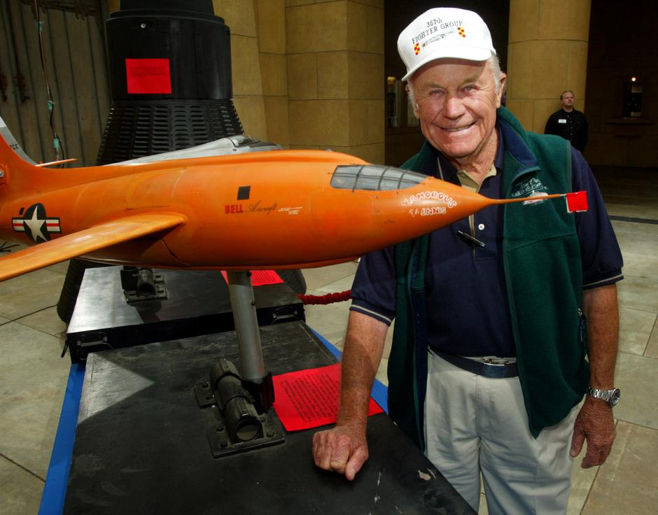 FILE PHOTO: Gen. Chuck Yeager, the first pilot to break the sound barrier in the Bell X-1 "Glamorous Glinnis" in..