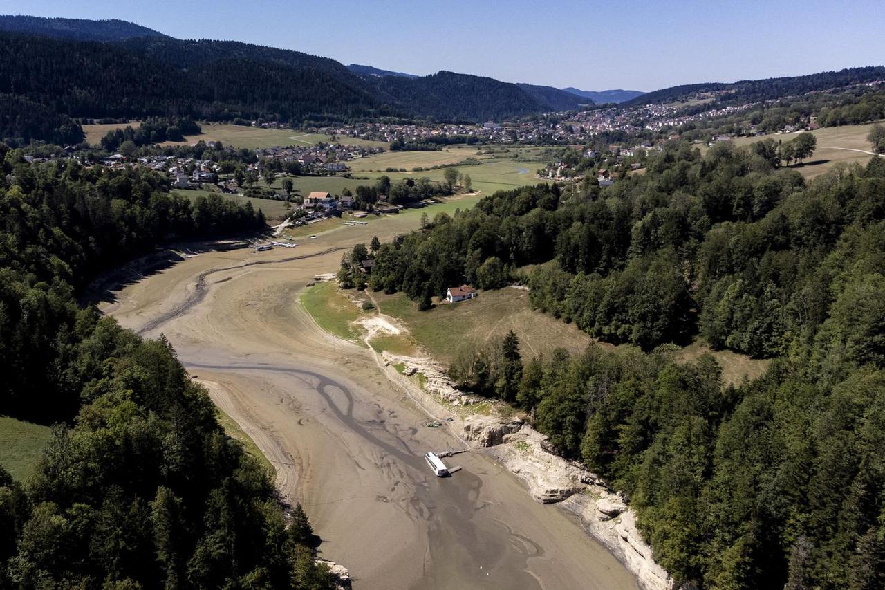 Drought affected Doubs river in Les Brenets