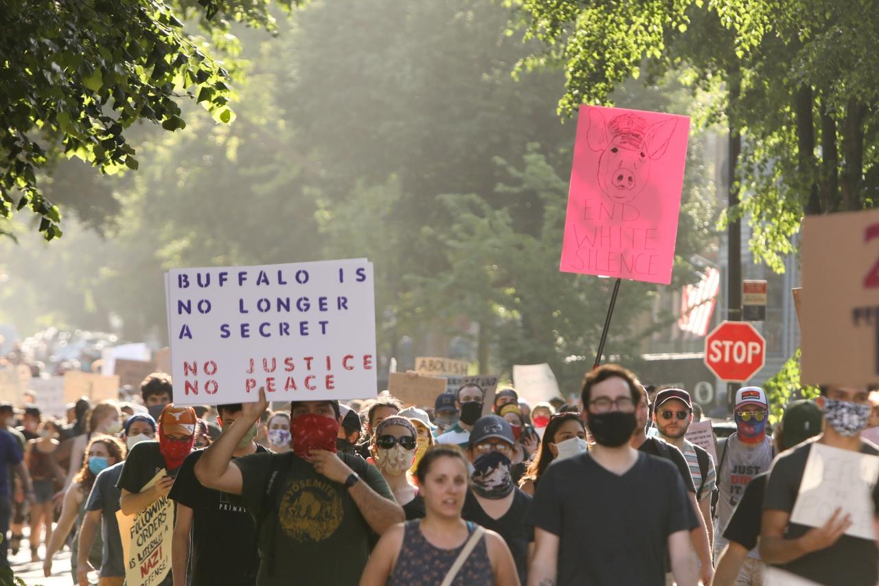 Demonstrators in Buffalo protest against the death in Minneapolis police custody of George Floyd