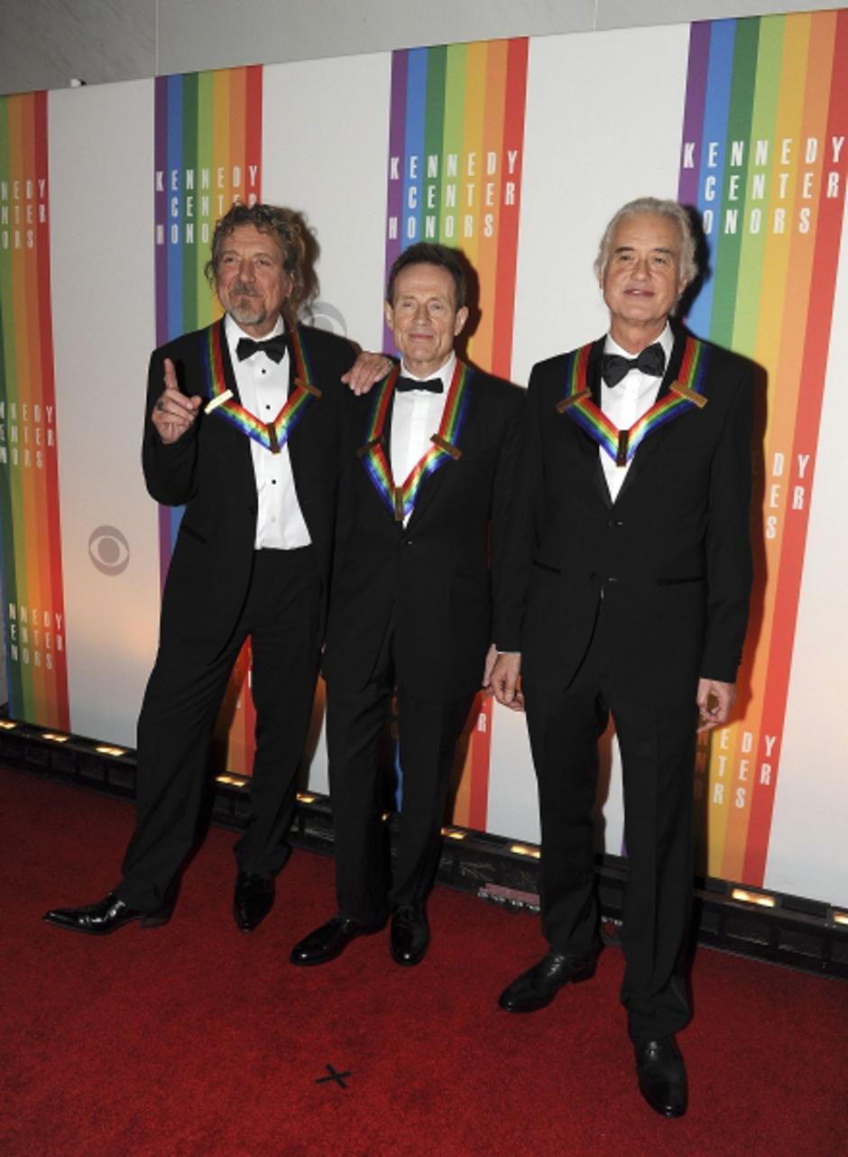 'Recipients of the 2012 Kennedy Center Honors (L-R) Robert Plant, John Paul Jones and Jimmy Page of the band Led Zeppelin attend the 35th Annual Kennedy Center Honors performance and gala at The John 
