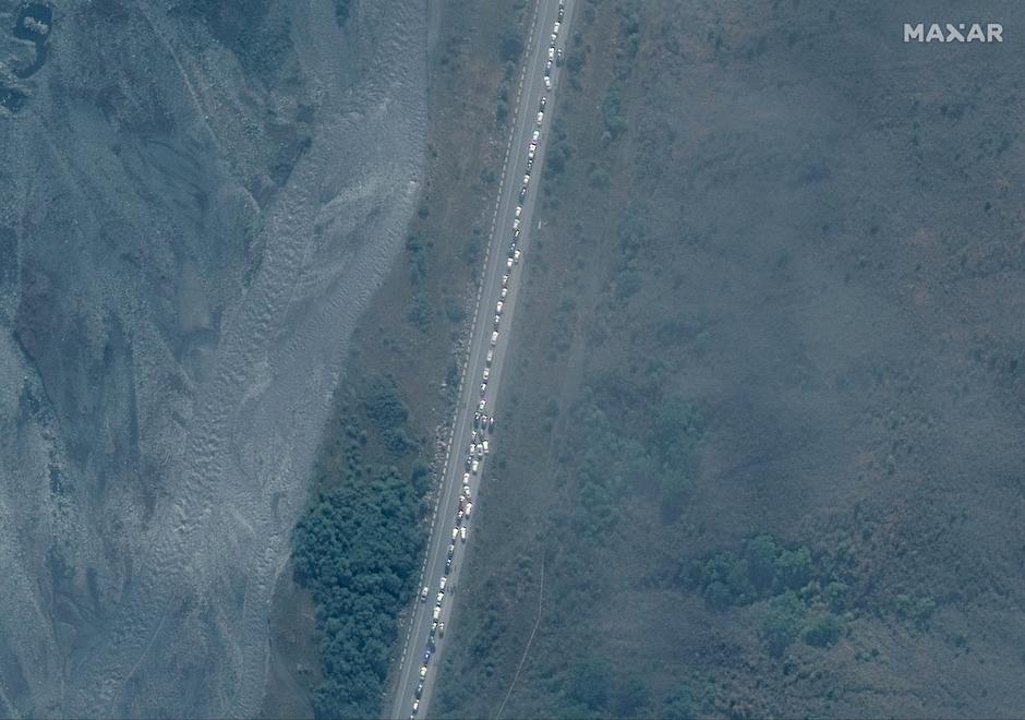 A satellite image shows a traffic jam near Russia's border with Georgia
