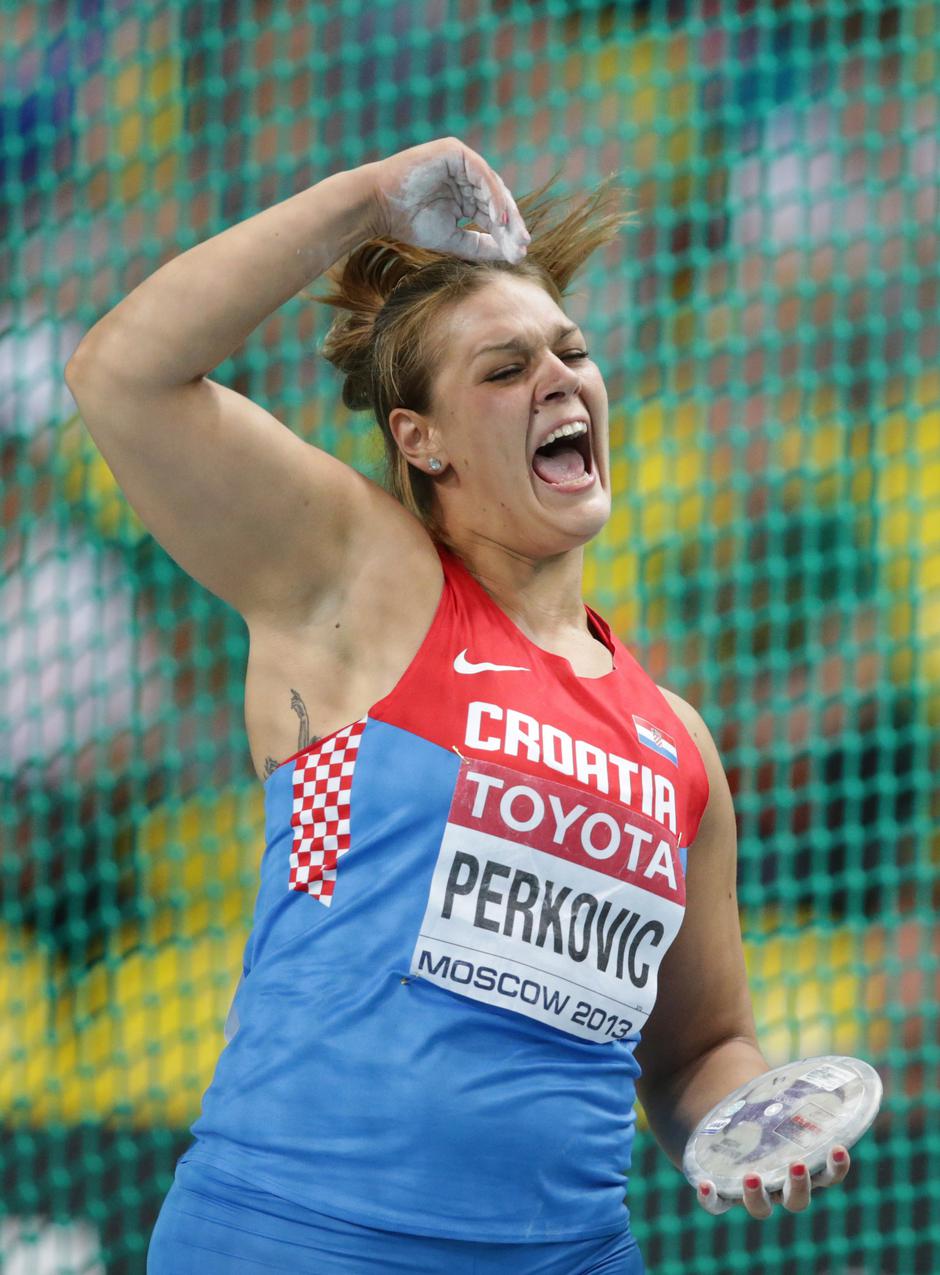 Sandra Perkovic of Croatia competes in the women's discus throw at the 14th IAAF World Championships in Athletics at Luzhniki Stadium in Moscow, Russia, 11 August 2013. Photo: Michael Kappeler/dpa/DPA/PIXSELL