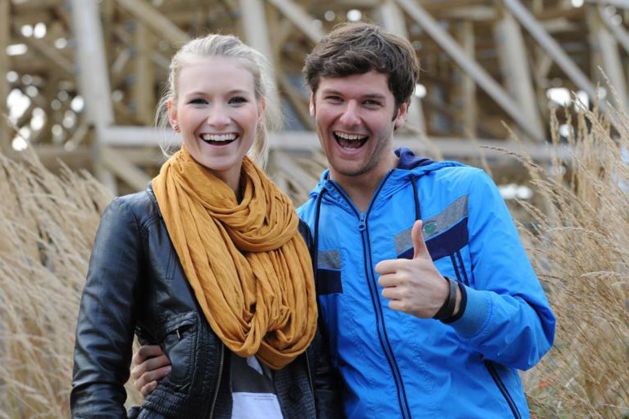Singers Carolin Niemczyk and Daniel Grunenberg from the German electro-pop duo Glasperlenspiel smile at Europapark in Rust, Germany, 02 October 2012. (1)