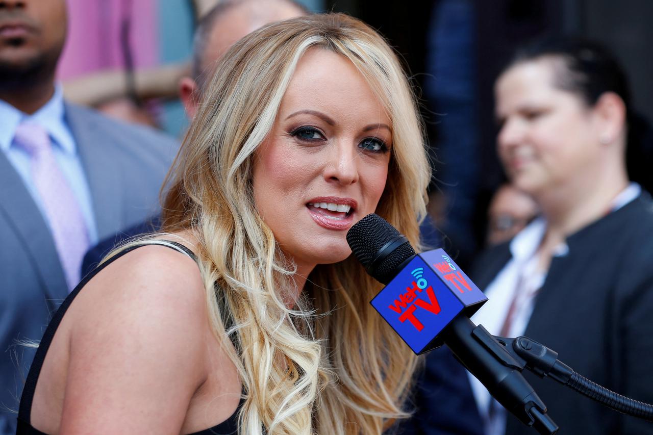 FILE PHOTO: Stormy Daniels, the porn star currently in legal battles with U.S. President Donald Trump, speaks during a ceremony in her honor in West Hollywood